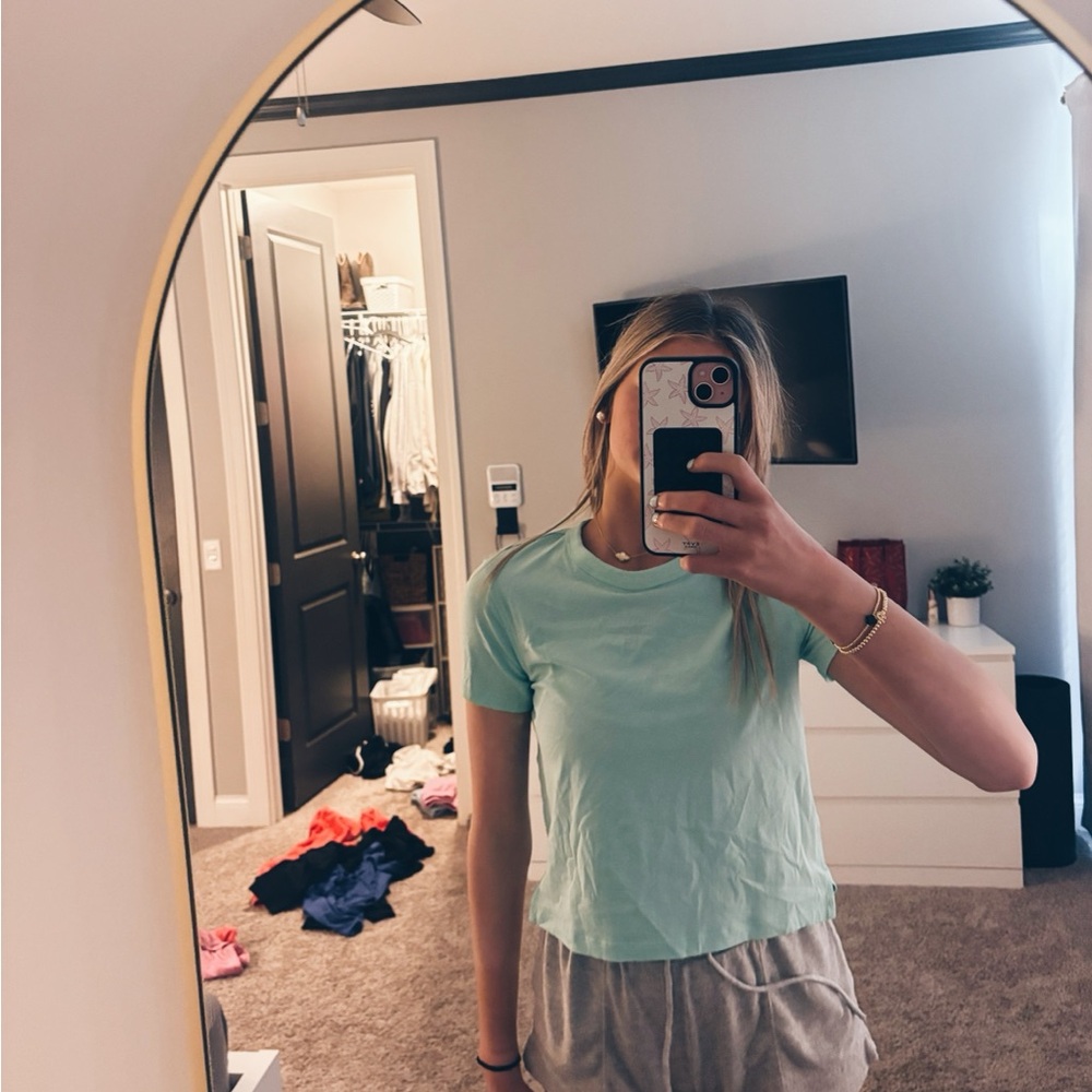 mint green lulu shirt